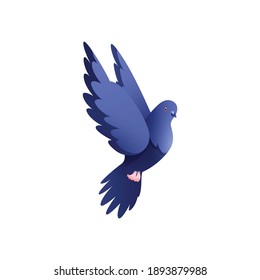 Blue color flat urban pigeon flying on white background vector illustration