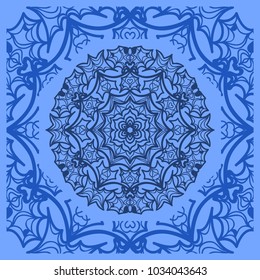 Blue color Floral paisley pattern. Ethnic ornament for boho bedroom textile, silk scarf print. vector