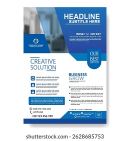 blue color flyer design template vector