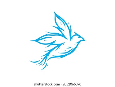 Blue color of flying bird line art drawing design