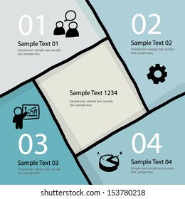blue color four steps template / cartoon infographics style, vector and illustration. Can be used for workflow layout, diagram, number options, step up options and infographics. 