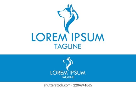 Blue Color Fox Dog Head Logo Design