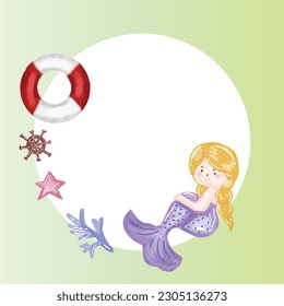 Blue color frame for mermaid and ocean invitation card templates