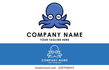 Blue Color Funny Octopus Cartoon Animal Logo Design