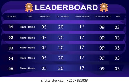 blue color game leaderboard with abstract background vector template