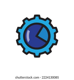 Un engranaje de color azul con gráfico circular. Concepto de datos de ingeniería - vector , icono 