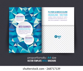 Blue Color Geometric Elements Style Business Bi-Fold Brochure Design. Corporate Leaflet, Cover Template