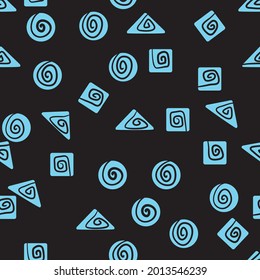blue color geometric patterns on black background, vector