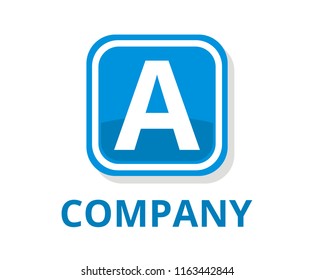 blue color glasses square box button web logo graphic design with modern clean style for any professional company with initial type letter a on it