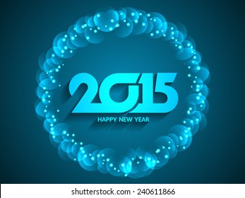 Blue color glittering background design of happy new year 2015. 