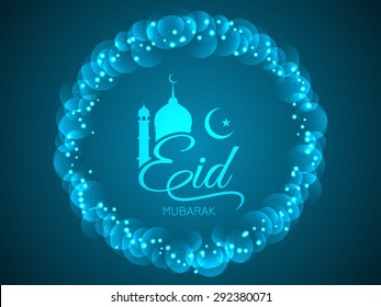 Blue color glittering Eid Mubarak greeting card design.