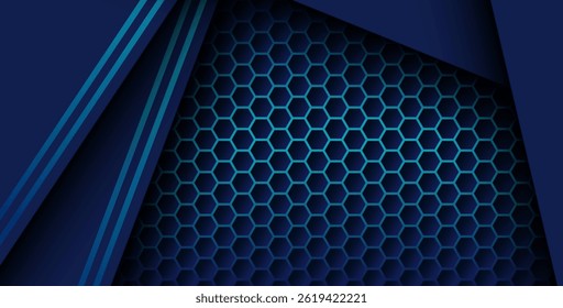 blue color with blue gradient list overlapping background, realistic overlap layer on hexagon pattern. eps10 vector