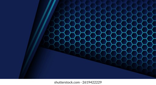cor azul com lista de gradiente azul sobrepondo plano de fundo, camada de sobreposição realista no padrão de hexágono. eps10 vetor