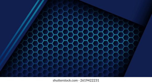 blue color with blue gradient list overlapping background, realistic overlap layer on hexagon pattern. eps10 vector