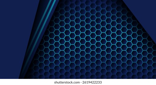 blue color with blue gradient list overlapping background, realistic overlap layer on hexagon pattern. eps10 vector