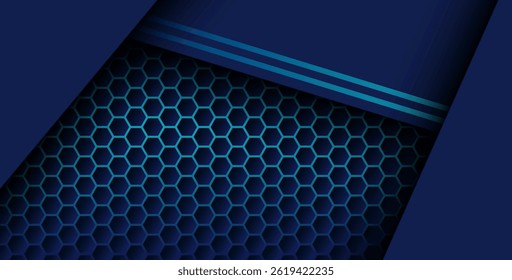 blaue Farbe mit blauem Farbverlauf Liste überlappenden Hintergrund, realistische Überlappungsebene auf Hexagon-Muster. eps10-Vektor