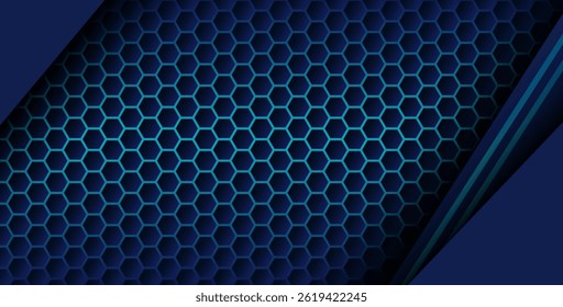blue color with blue gradient list overlapping background, realistic overlap layer on hexagon pattern. eps10 vector