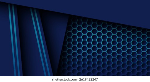 blue color with blue gradient list overlapping background, realistic overlap layer on hexagon pattern. eps10 vector
