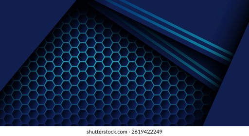 blue color with blue gradient list overlapping background, realistic overlap layer on hexagon pattern. eps10 vector