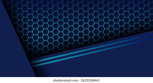 blue color with blue gradient list overlapping background, realistic overlap layer on hexagon pattern. eps10 vector