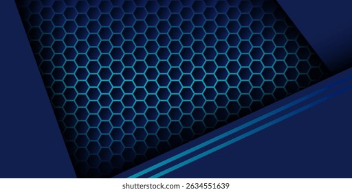 blue color with blue gradient list overlapping background, realistic overlap layer on hexagon pattern. eps10 vector