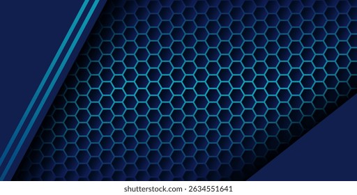 blue color with blue gradient list overlapping background, realistic overlap layer on hexagon pattern. eps10 vector
