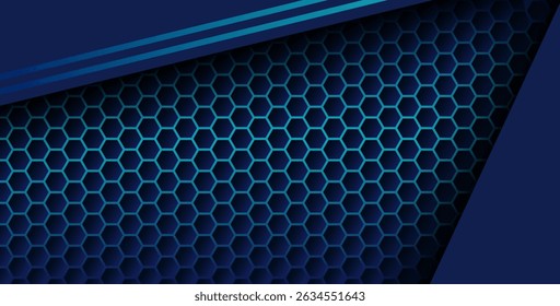 blue color with blue gradient list overlapping background, realistic overlap layer on hexagon pattern. eps10 vector