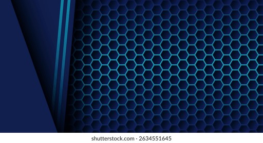 blue color with blue gradient list overlapping background, realistic overlap layer on hexagon pattern. eps10 vector