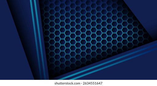 blue color with blue gradient list overlapping background, realistic overlap layer on hexagon pattern. eps10 vector