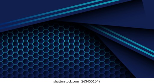 blue color with blue gradient list overlapping background, realistic overlap layer on hexagon pattern. eps10 vector