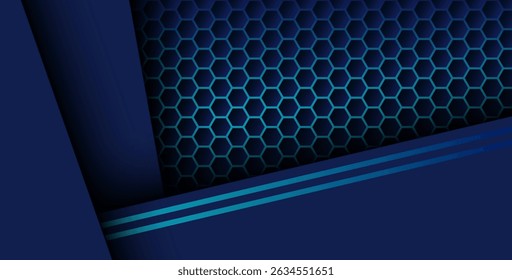 blue color with blue gradient list overlapping background, realistic overlap layer on hexagon pattern. eps10 vector