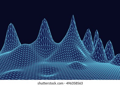 blue color grid squares in perspective. abstract background for design technology, programming, information related to IT -Information Technology , media, game. night mountains terrain