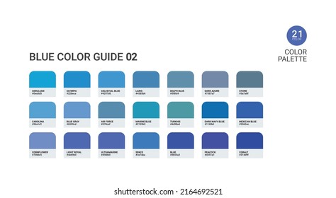 Blue Color Guide 02. 
Color reference. Fashion Trend Color icons.