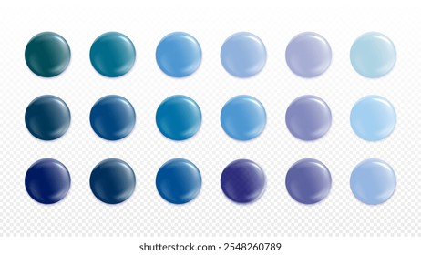 Blue color guide palette. Blue shade samples catalog. Abstract liquid circles or drops. Vector EPS 10