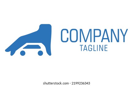 Blue Color Hand Negative Space Car Logo Design