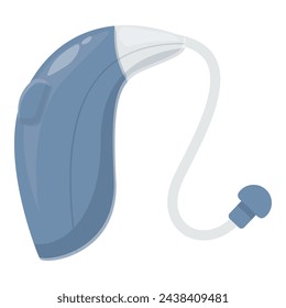 Blue color hearing aid icon cartoon vector. Noisy level volume. Analogical surgical equipment