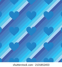  blue color heart patterns on stripes in shades of blue, vector