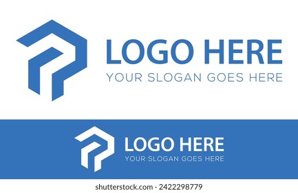 Blue Color Hexagonal Initial Letter P Logo Design