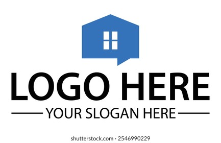 Cor azul Casa Bolha Bate-papo Logo Design