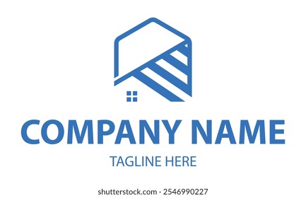 Blue Color Home Line Art Octagonal Logo Design