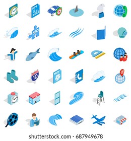 Blue color icons set. Isometric style of 36 blue color vector icons for web isolated on white background