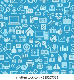 Blue color Icons for Web, Applications and Tablet Mobile Seamless pattern. Vector illustration