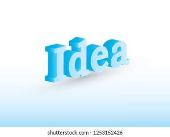 Blue color idea text concept vector illustration with shadow on white background to explain creativity