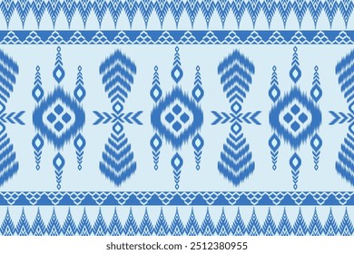Color azul del patrón de Ikat, diseño de arte tailandés, estilo del ornamento de Ikat, impresión de Ikat. Ética tradicional geométrica Abstractas del patrón inconsútil para la decoración, ropa, tela, materia textil, moda.