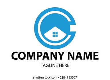 Blue Color Initial Letter C Simple Shape Home Logo Design