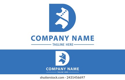 Blue Color Initial Letter D Ticket Logo Design