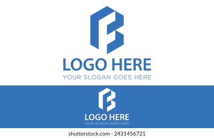 Blue Color Initial Letter F and B Geometric Shape Logo Design