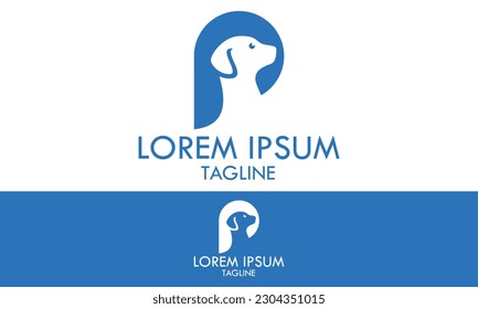 Blue Color Initial Letter P Negative Space Dog Logo Design