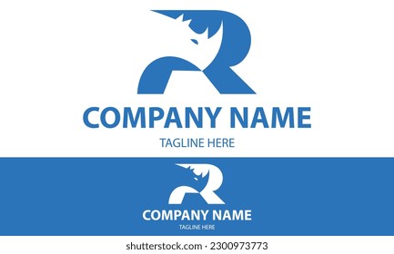 Blue Color Initial Letter R Rhino Logo Design