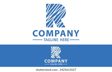Blue Color Initial Letter Sketch R Logo Design